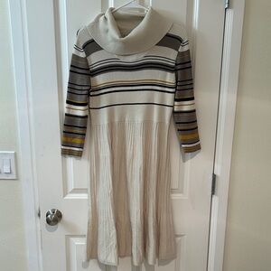 Striped Cowl Neck Sweater Dress